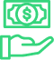green hand and dollar bill icon