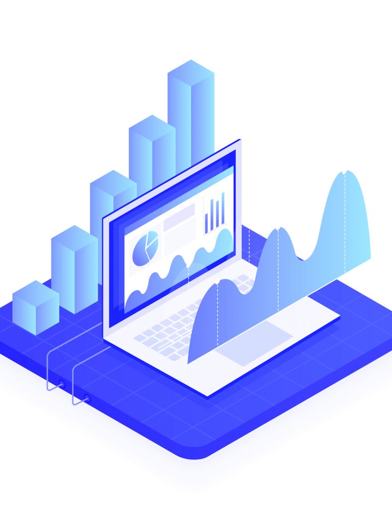 graphic with growth charts and computer showing data